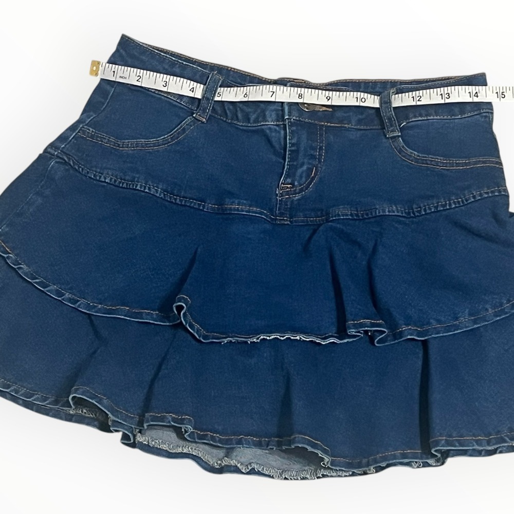 Y2K Denim Ruffle Skort Women's M Micro Mini Low Rise Tiered Skirt Schoolgirl - Picture 5 of 9